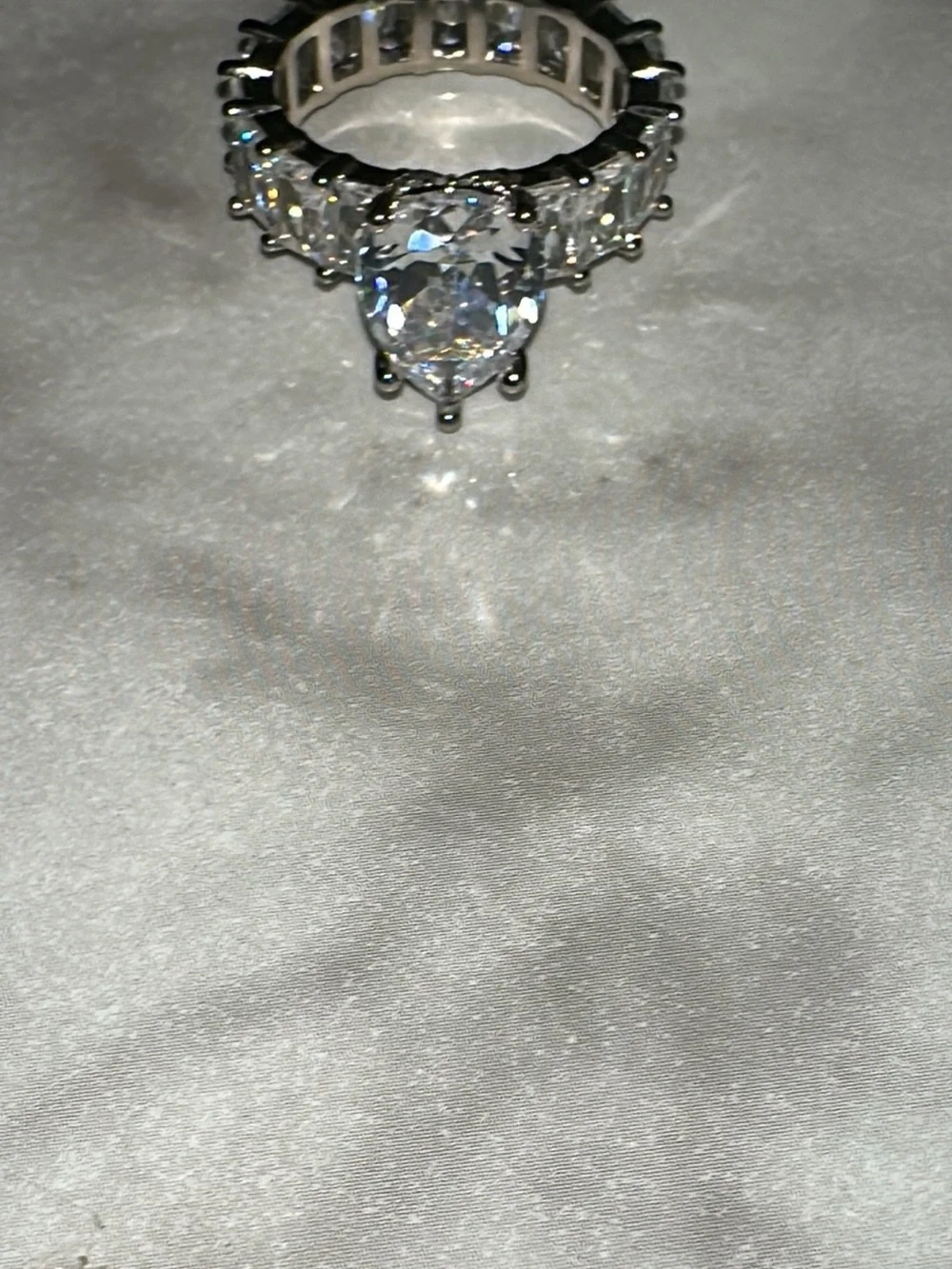 Elegant Pear-Cut Clear Crystal Eternity Ring - Silver Tone